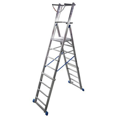 Teleskop-Plattformleiter, Aluminium, mit großer Standplattform, höhenverstellbar, 6-8 Sprossen