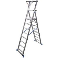 Teleskop-Plattformleiter, Aluminium, mit großer Standplattform, höhenverstellbar, 6-8 Sprossen Bild 2