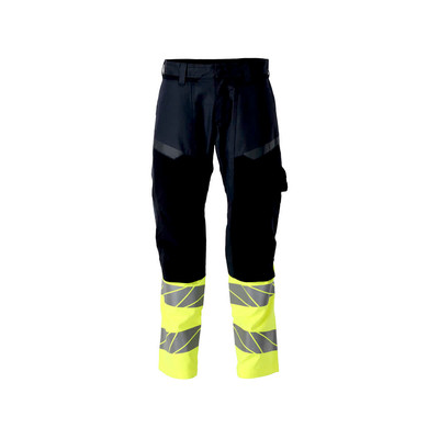 21479-281 Hose mit Knietaschen, schwarzblau/hi-vis gelb, 90C62