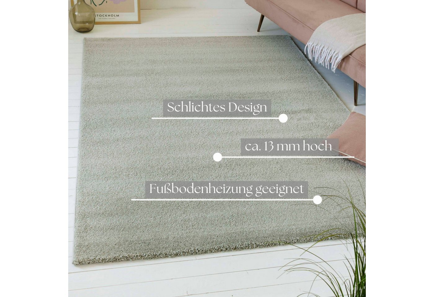 OTTO home Teppich Chanley, rechteckig, Höhe: 13 mm, moderner dichter weicher zeitloser Kurzflorteppich, Wohnzimmer Bild 2