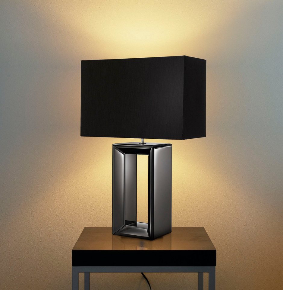Searchlight Tischleuchte Mirror Table Lamp - Smoked Mirrored Glass & Black Faux Silk, Leuchtmittel wechselbar Bild 2