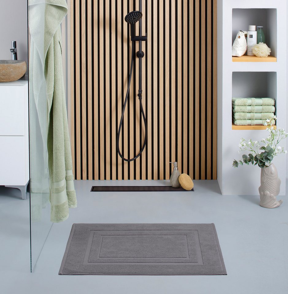 Bruno Banani Badematte Robby, 2 tlg. Hotelmatten-Set, 50x70cm, Duschvorleger, Höhe 5 mm, beidseitig nutzbar, fußbodenheizungsgeeignet, Baumwolle, rechteckig, Badvorleger, Badezimmer Teppich, einfarbig, 850 g/m², 100% Baumwolle Bild 3