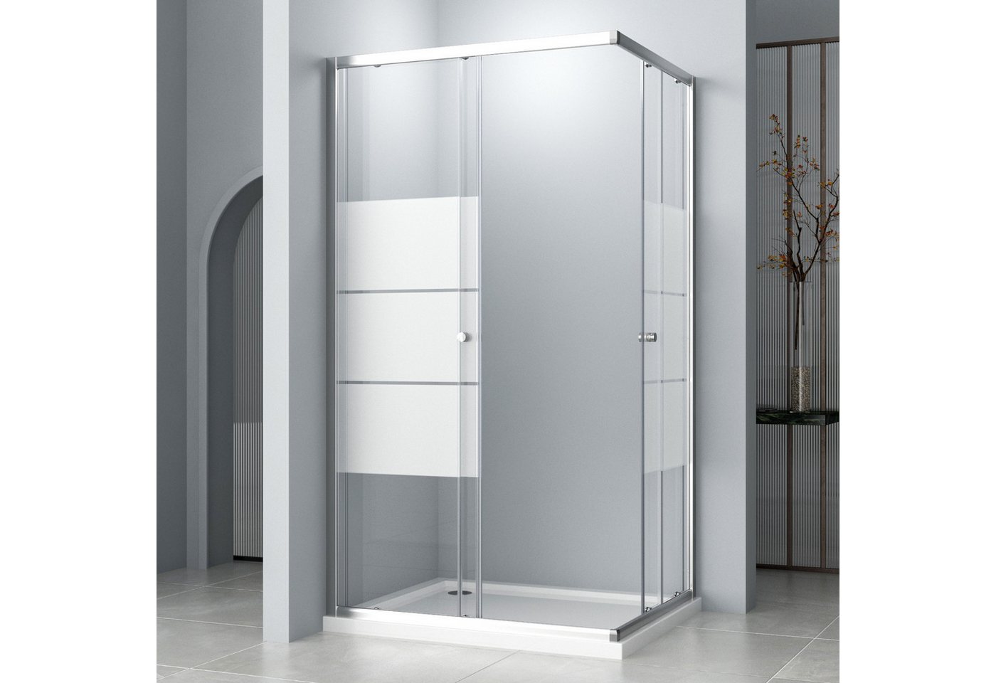 Hopibath Eckdusche Duschkabine 80x100 100x80 Eckeinstieg Schiebetür, BxT: 80x100 cm, 5mm Sicherheitsglas, Duschabtrennung, Schwarz / Chrom / Milchglas / Klarglas, (98-100) x (78-80)x185cm, Rechts-und Links montierbar Bild 2