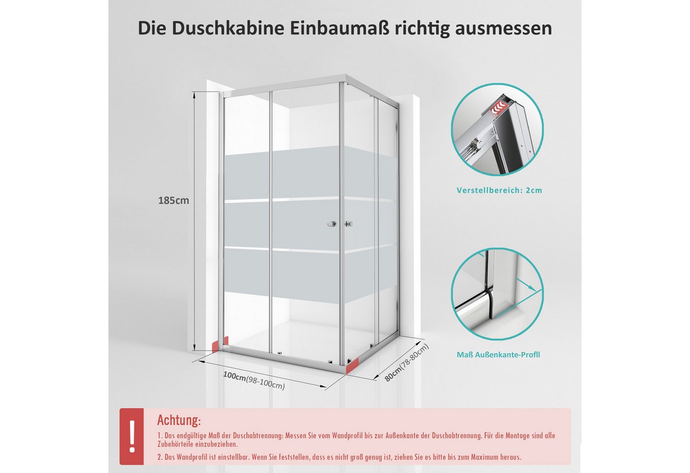 Hopibath Eckdusche Duschkabine 80x100 100x80 Eckeinstieg Schiebetür, BxT: 80x100 cm, 5mm Sicherheitsglas, Duschabtrennung, Schwarz / Chrom / Milchglas / Klarglas, (98-100) x (78-80)x185cm, Rechts-und Links montierbar Bild 3