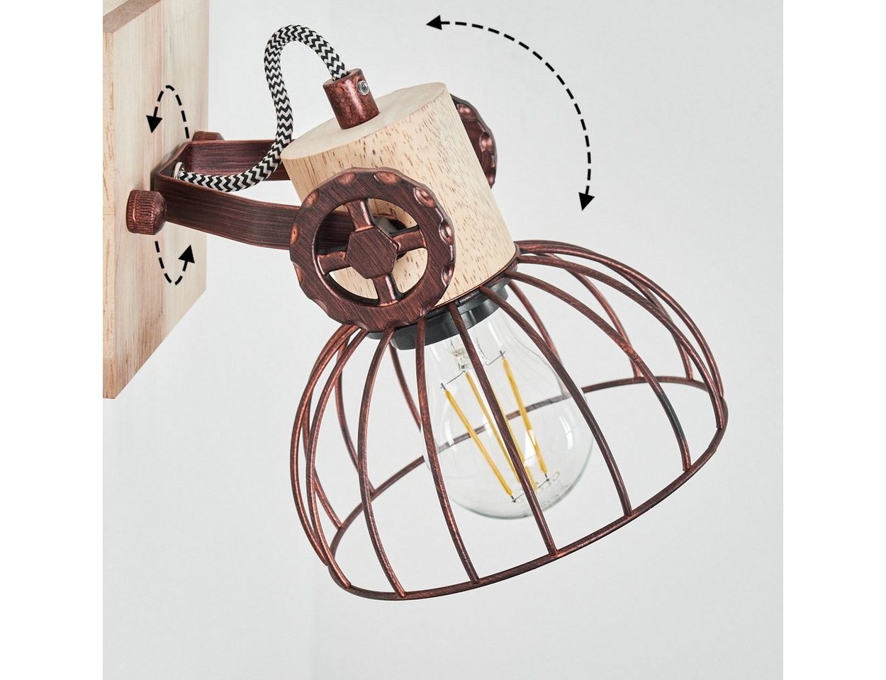 hofstein Wandleuchte »Cotes« Wandlampe aus Holz/Metall in Natur/Rost m. Lichteffekt, ohne Leuchtmittel, Gitter-Optik, Leuchte, Holzbalken, Textilkabel, verstellbar, E27 Bild 2