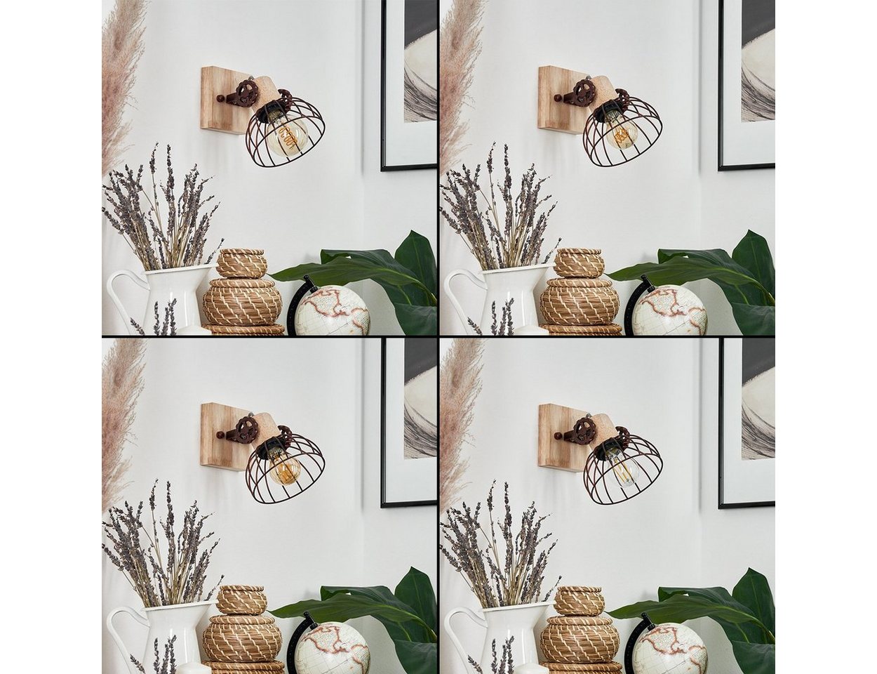 hofstein Wandleuchte »Cotes« Wandlampe aus Holz/Metall in Natur/Rost m. Lichteffekt, ohne Leuchtmittel, Gitter-Optik, Leuchte, Holzbalken, Textilkabel, verstellbar, E27 Bild 3