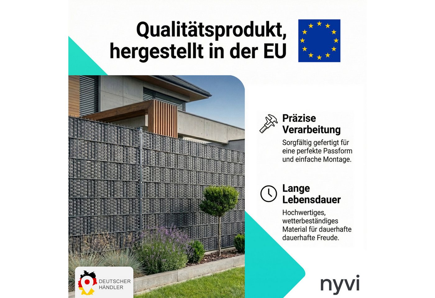 NYVI Sichtschutzstreifen Sichtschutzstreifen Privafence 255x19 cm für Zaun, (6-St), Polyrattan 3D Optik, Wetterfest, Reißfest