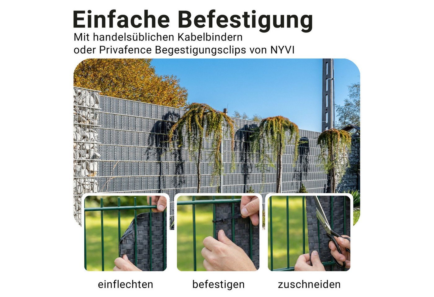 NYVI Sichtschutzstreifen Sichtschutzstreifen Privafence 255x19 cm für Zaun, (6-St), Polyrattan 3D Optik, Wetterfest, Reißfest Bild 3