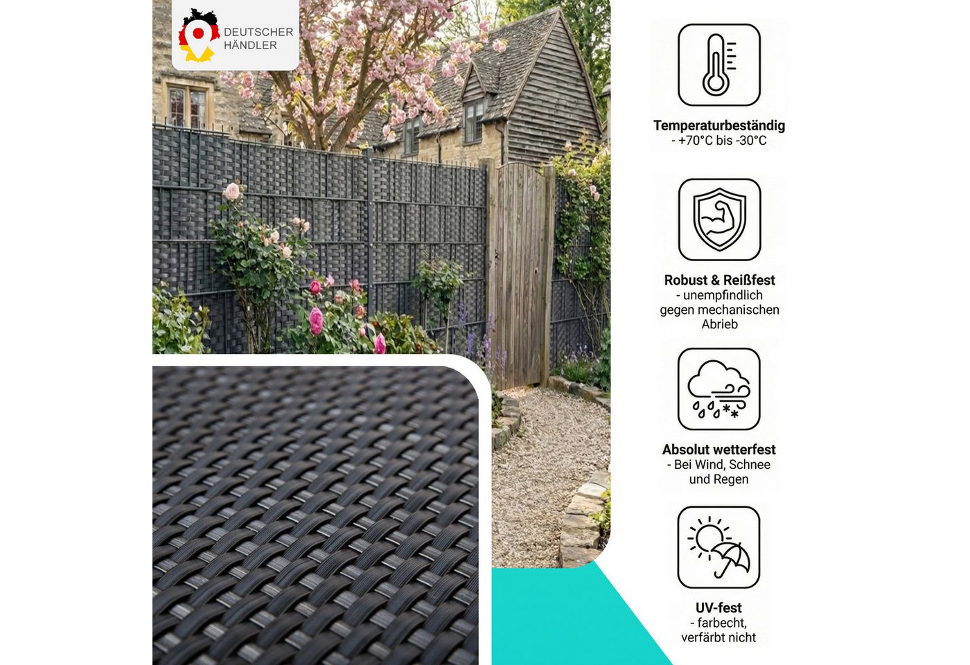 NYVI Sichtschutzstreifen Sichtschutzstreifen Privafence 255x19 cm für Zaun, (6-St), Polyrattan 3D Optik, Wetterfest, Reißfest Bild 4