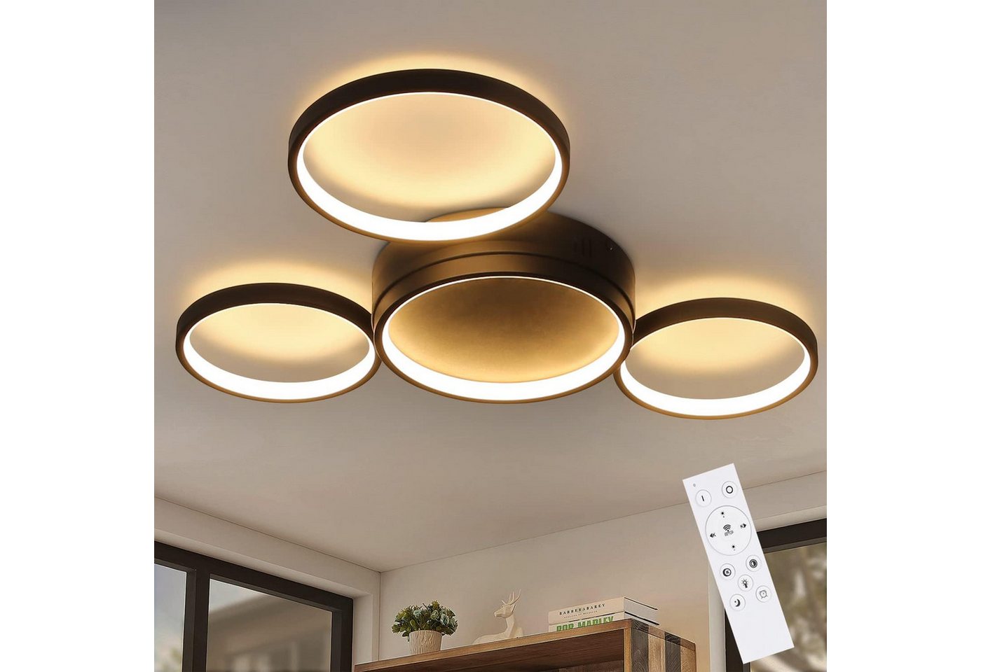 ZMH LED Deckenleuchte 3/4 Flammig Ring Fernbedienung Schlafzimmer, dimmbar, LED fest integriert Bild 3