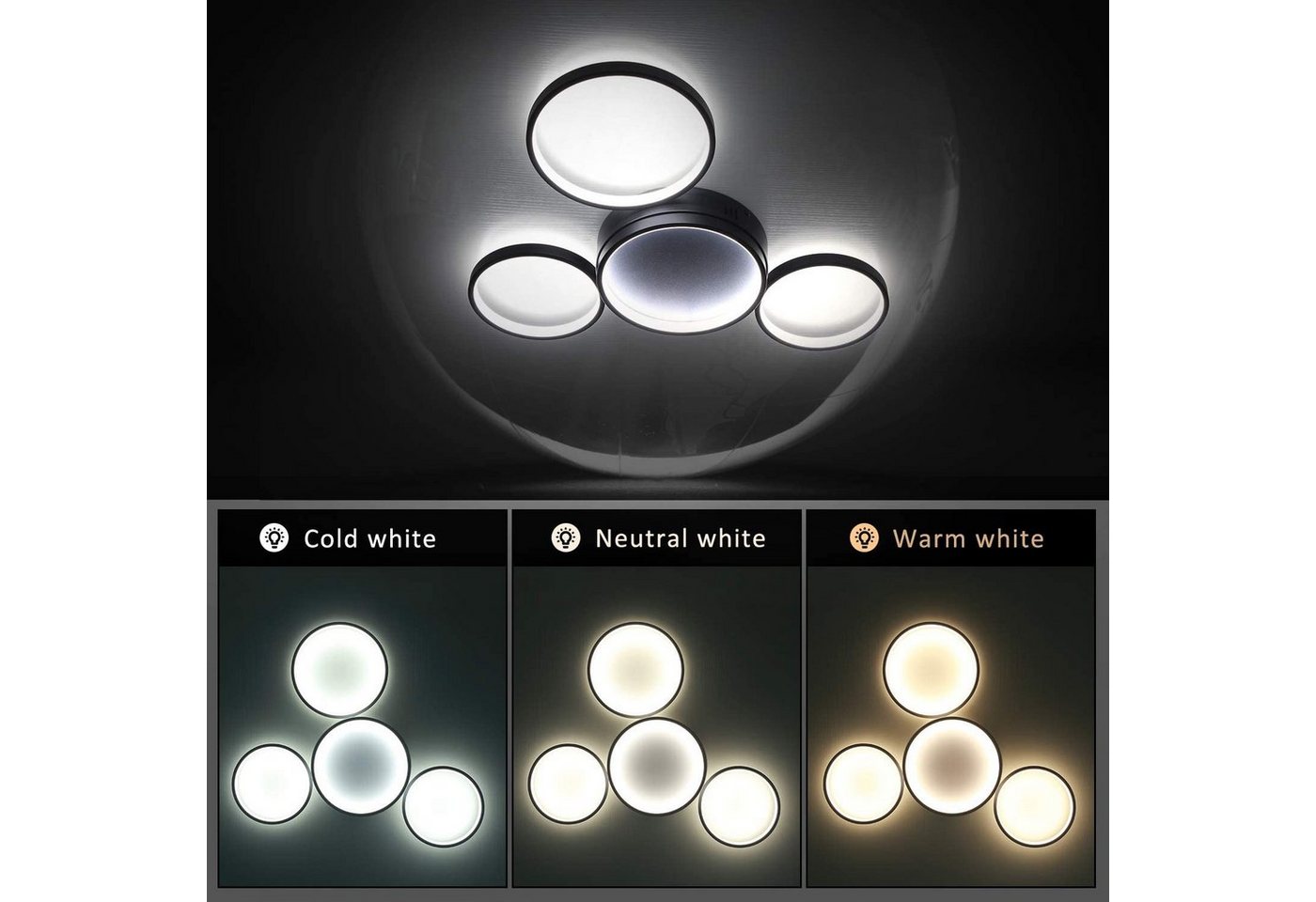 ZMH LED Deckenleuchte 3/4 Flammig Ring Fernbedienung Schlafzimmer, dimmbar, LED fest integriert Bild 5