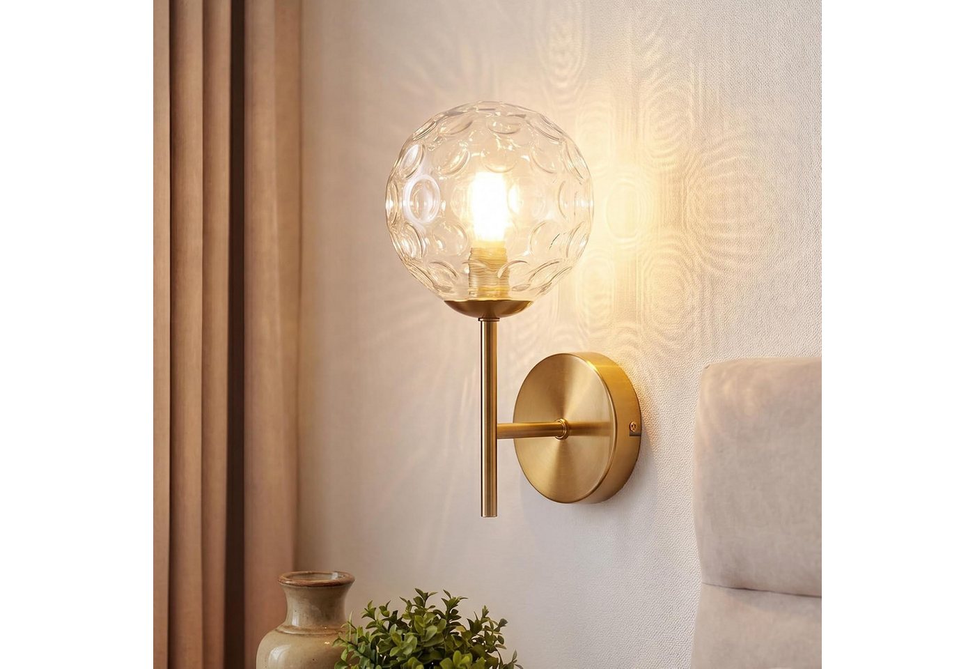 ZMH Wandleuchte T-förmige Wandlamp in Gold-Optik, klares Glas, Augenschutz, ohne Leuchtmittel, Goldene Kugelglas, G9-Fassung, sanftes dekoratives Licht. Bild 3