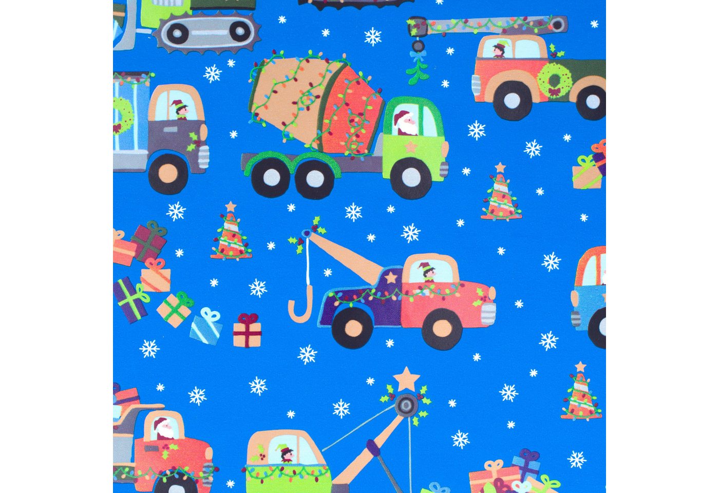 Star Geschenkpapier, Geschenkpapier Baufahrzeuge 70cm x 2m Rolle Blau / Bunt Bild 2