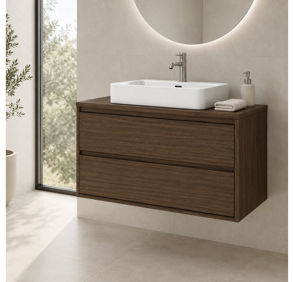 Lomadox Waschtisch VERZUOLO-56-WALNUT, 80 cm breit in Walnuss, wandhängend, grifflos Bild 5