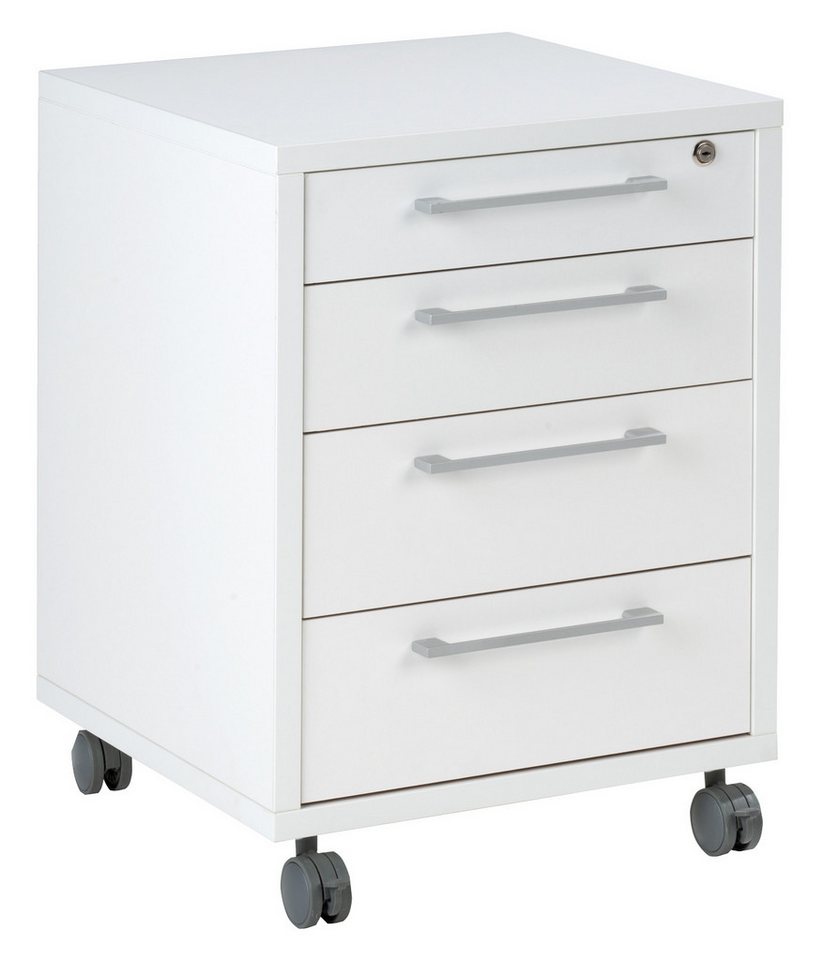 Tvilum Rollcontainer PRIMA, 48 x 68 cm, Weiß, 4 Schubladen, mit Rollen, mit abschließbarer Schublade