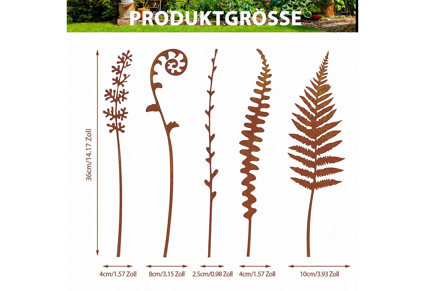 BlingBin Gartenstecker 5 Stück Gartendeko für Draußen Wetterfest, Dekorative Metallblumen (5er Set, 5-St., Produktmaße: Alle 5 Schilder sind 36 cm hoch) Blumenbeet-Dekoration, Metall-Figuren Für Rasen Gartenweg Topfpflanzen Bild 2