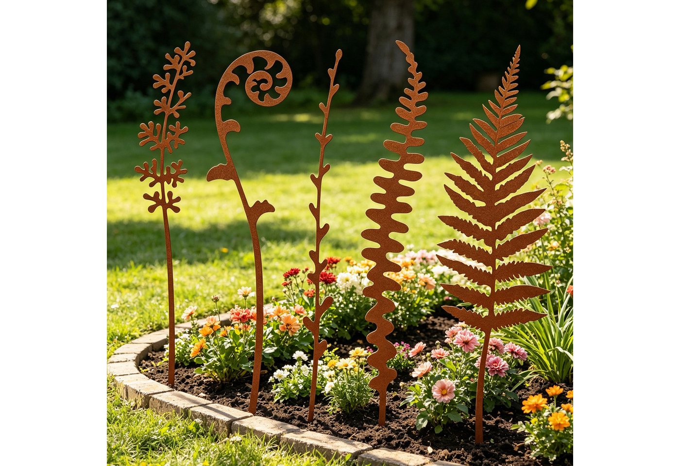 BlingBin Gartenstecker 5 Stück Gartendeko für Draußen Wetterfest, Dekorative Metallblumen (5er Set, 5-St., Produktmaße: Alle 5 Schilder sind 36 cm hoch) Blumenbeet-Dekoration, Metall-Figuren Für Rasen Gartenweg Topfpflanzen Bild 3