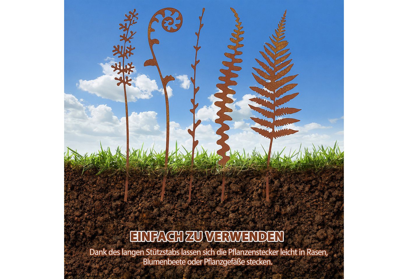 BlingBin Gartenstecker 5 Stück Gartendeko für Draußen Wetterfest, Dekorative Metallblumen (5er Set, 5-St., Produktmaße: Alle 5 Schilder sind 36 cm hoch) Blumenbeet-Dekoration, Metall-Figuren Für Rasen Gartenweg Topfpflanzen Bild 4