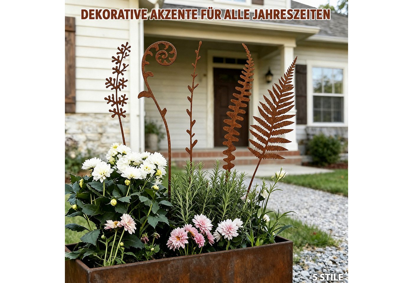 BlingBin Gartenstecker 5 Stück Gartendeko für Draußen Wetterfest, Dekorative Metallblumen (5er Set, 5-St., Produktmaße: Alle 5 Schilder sind 36 cm hoch) Blumenbeet-Dekoration, Metall-Figuren Für Rasen Gartenweg Topfpflanzen Bild 5
