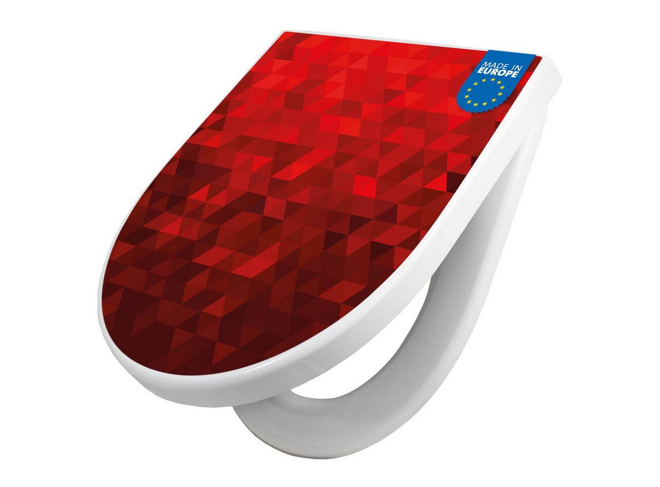 banjado WC-Sitz Premium D-Form mit Absenkautomatik Motiv Dreiecke Rot (umweltfreundliches Material, Softclose Absenkautomatik), 45 x 36,4 x 4 Bild 3
