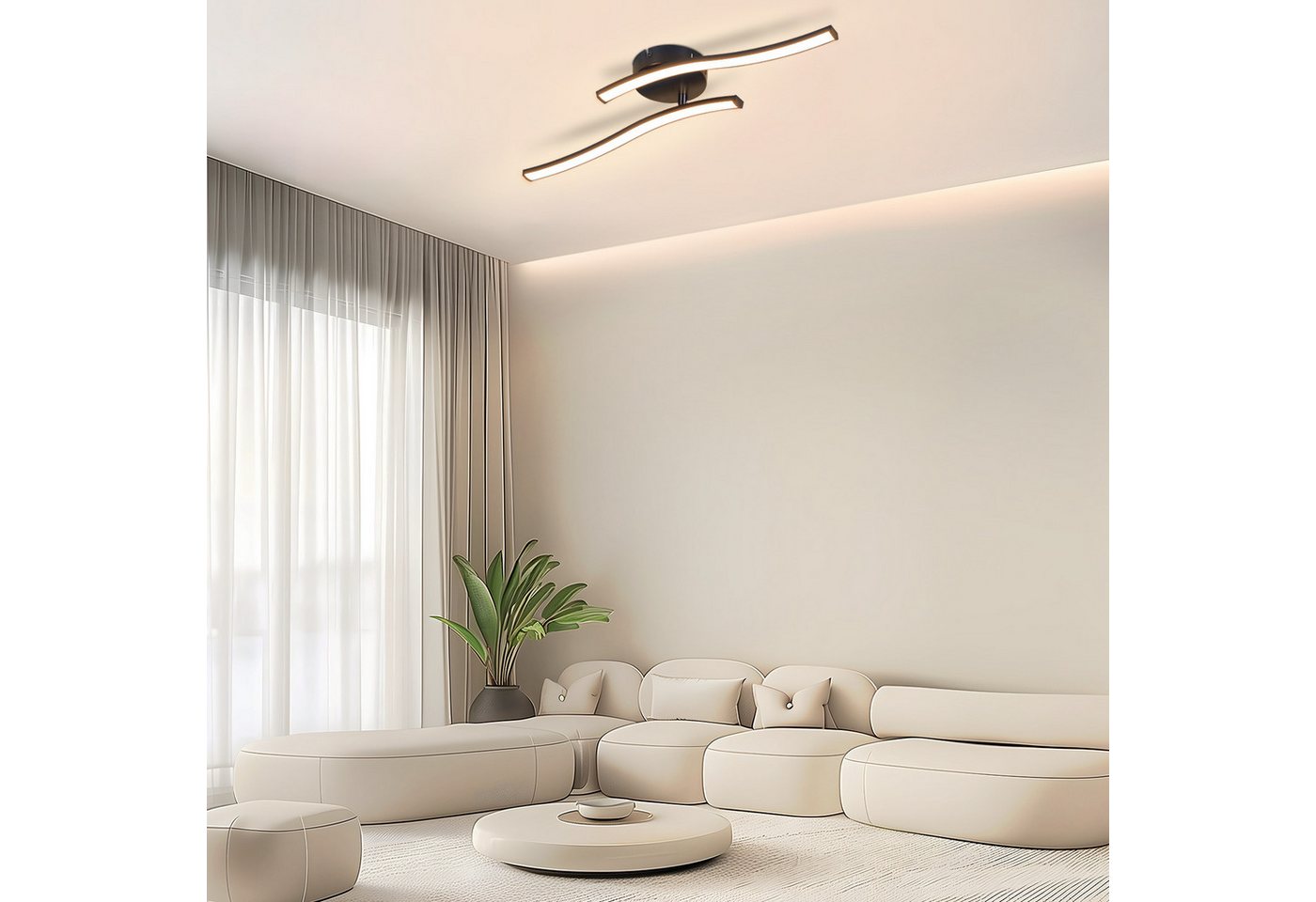 ZMH LED Deckenleuchte Schwarz Wellen Design Modern Deckenlampe 3000K Flur Küche, Augenschutz, Einfache Installtion, LED fest integriert, Warmweiß