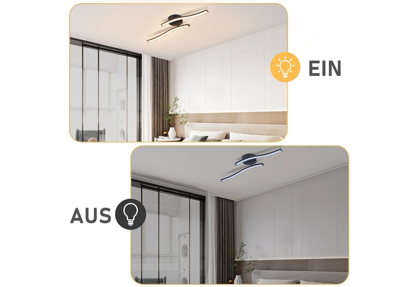 ZMH LED Deckenleuchte Schwarz Wellen Design Modern Deckenlampe 3000K Flur Küche, Augenschutz, Einfache Installtion, LED fest integriert, Warmweiß Bild 2