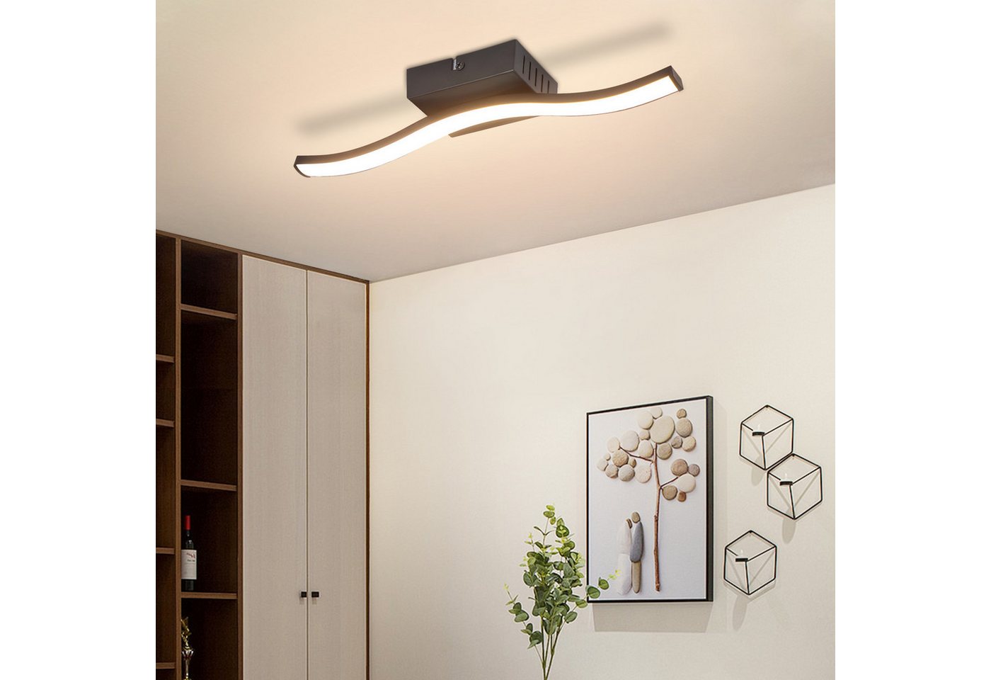 ZMH LED Deckenleuchte Schwarz Wellen Design Modern Deckenlampe 3000K Flur Küche, Augenschutz, Einfache Installtion, LED fest integriert, Warmweiß Bild 3