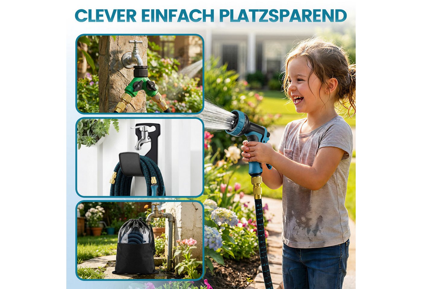 Bundviel Gartenschlauch Mit 10 Funktionen Flexibler dehnbarer Wasserschlauch 15-30m, kein verknoten Flexischlauch, Schlauch Flexibel Bewässerung, 1/2 Zoll,3/4 Zoll Bild 2
