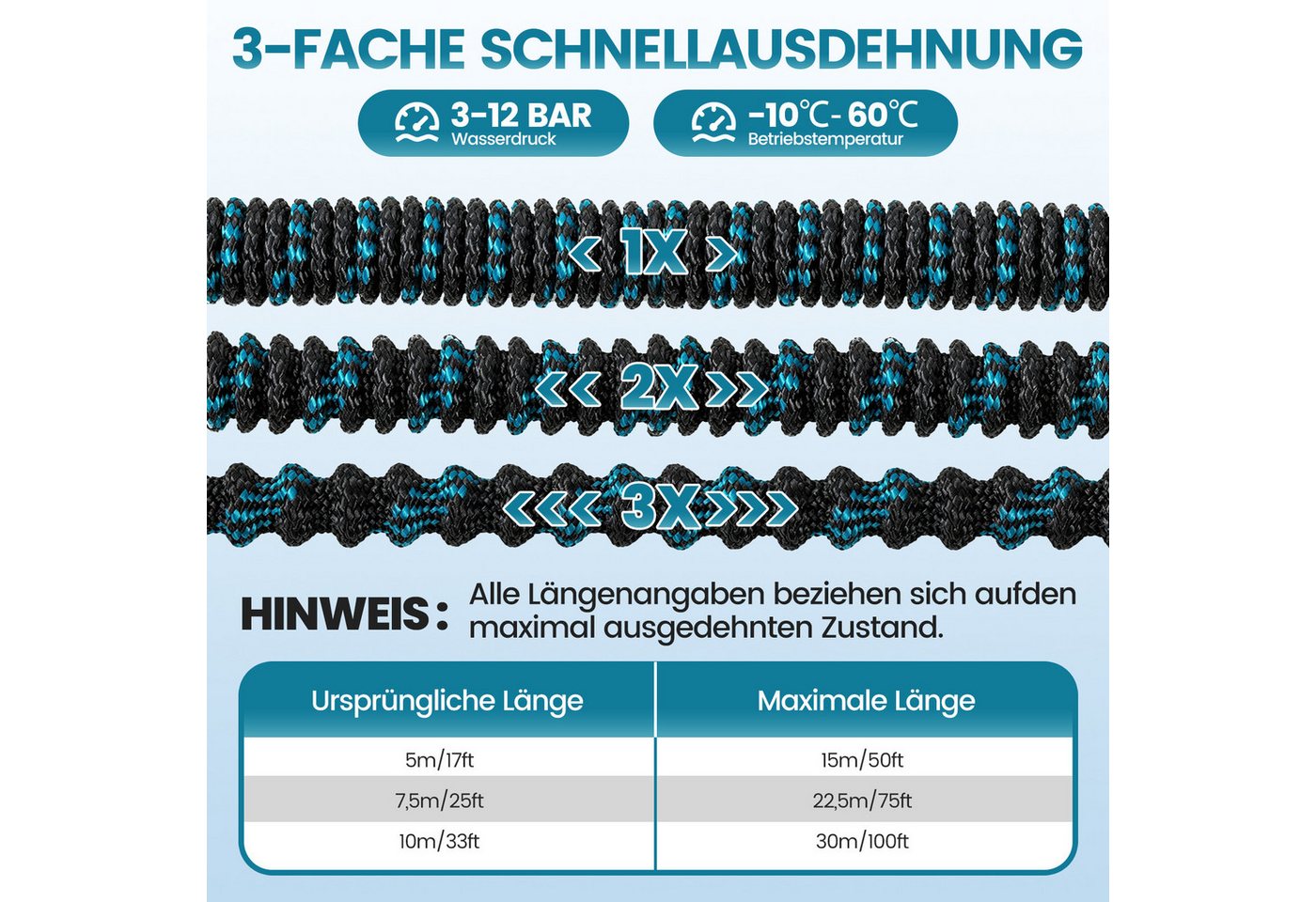 Bundviel Gartenschlauch Mit 10 Funktionen Flexibler dehnbarer Wasserschlauch 15-30m, kein verknoten Flexischlauch, Schlauch Flexibel Bewässerung, 1/2 Zoll,3/4 Zoll Bild 3
