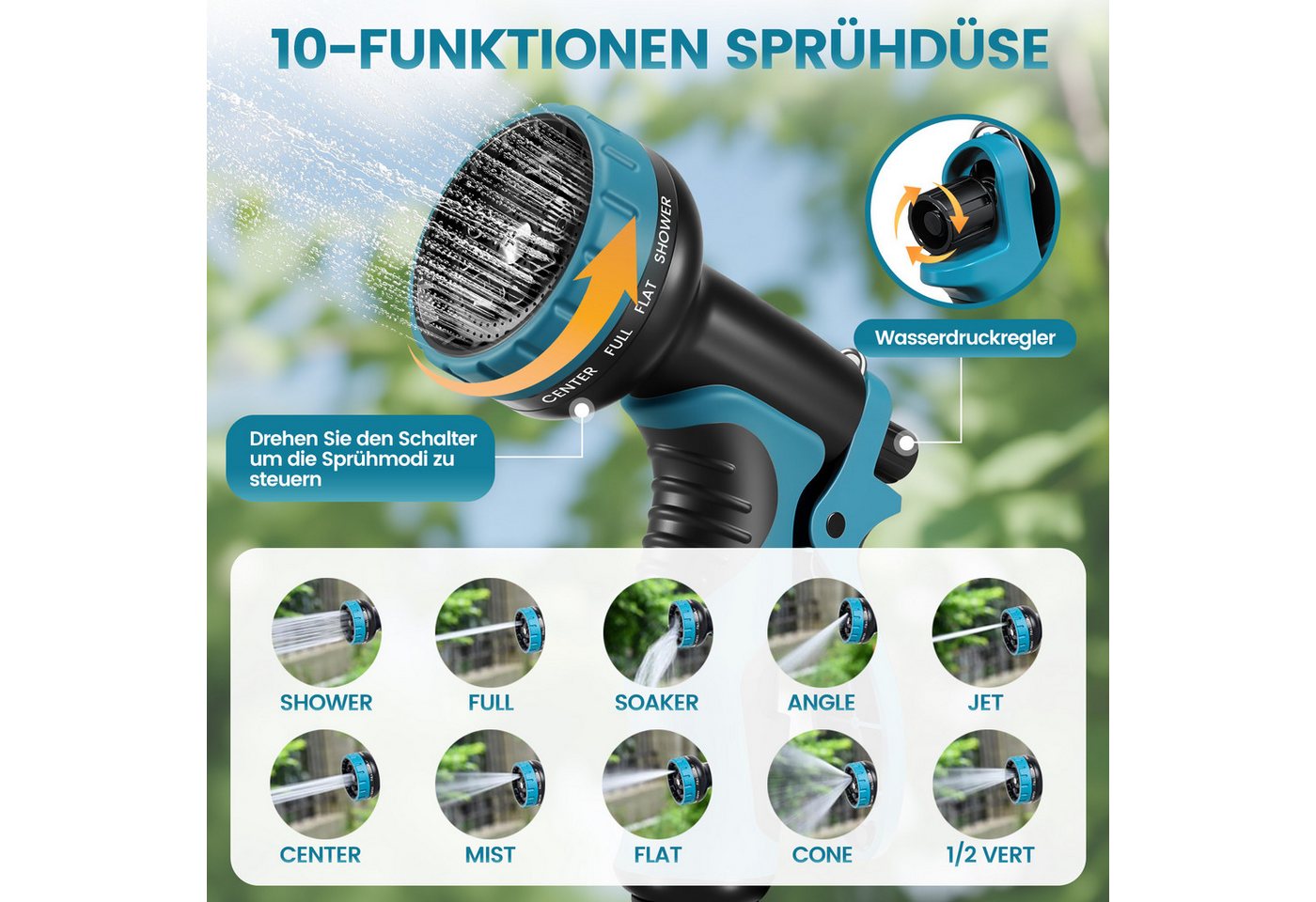 Bundviel Gartenschlauch Mit 10 Funktionen Flexibler dehnbarer Wasserschlauch 15-30m, kein verknoten Flexischlauch, Schlauch Flexibel Bewässerung, 1/2 Zoll,3/4 Zoll Bild 4