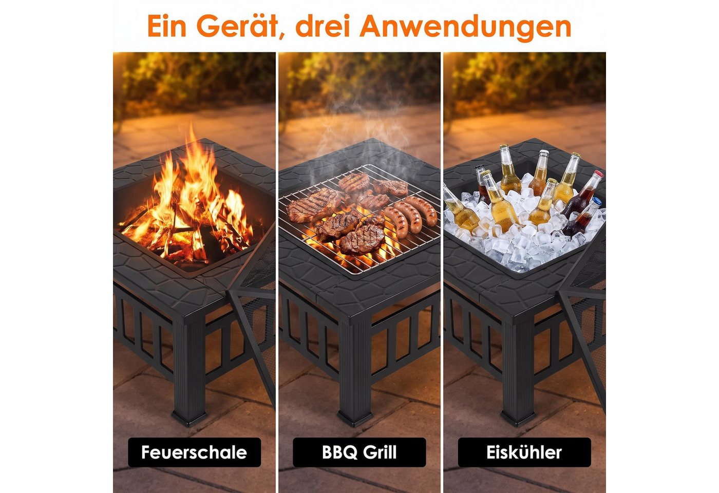TLGREEN Feuerschale mit Grillrost und herausnehmbare Ascheschale, (raucharme Outdoor Feuerstelle aus hitzebeständigem Stahl, tragbarer Feuerkorb für Garten Terrasse Balkon Camping), standfeste Gartenfeuerstelle mit Funkenabweiser