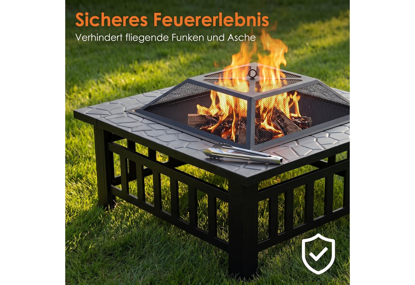 TLGREEN Feuerschale mit Grillrost und herausnehmbare Ascheschale, (raucharme Outdoor Feuerstelle aus hitzebeständigem Stahl, tragbarer Feuerkorb für Garten Terrasse Balkon Camping), standfeste Gartenfeuerstelle mit Funkenabweiser Bild 5