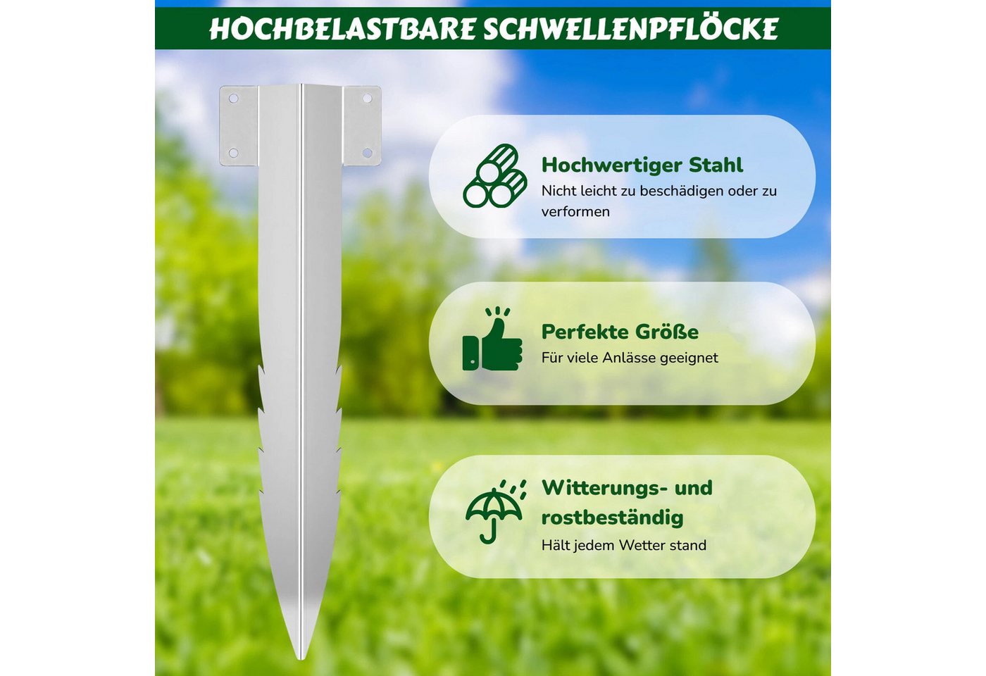 BlingBin Bodenanker 10 Stück Gezackte Schwellen-Halterungen mit Schrauben, Hochbeetpfähle, zum Einschlagen, (10er Set, 10-St., Produktmaße: 44 × 12 cm), Gartenschwellenhalterungen Befestigungen für Landschaft, Auffahrt, Weg Bild 2