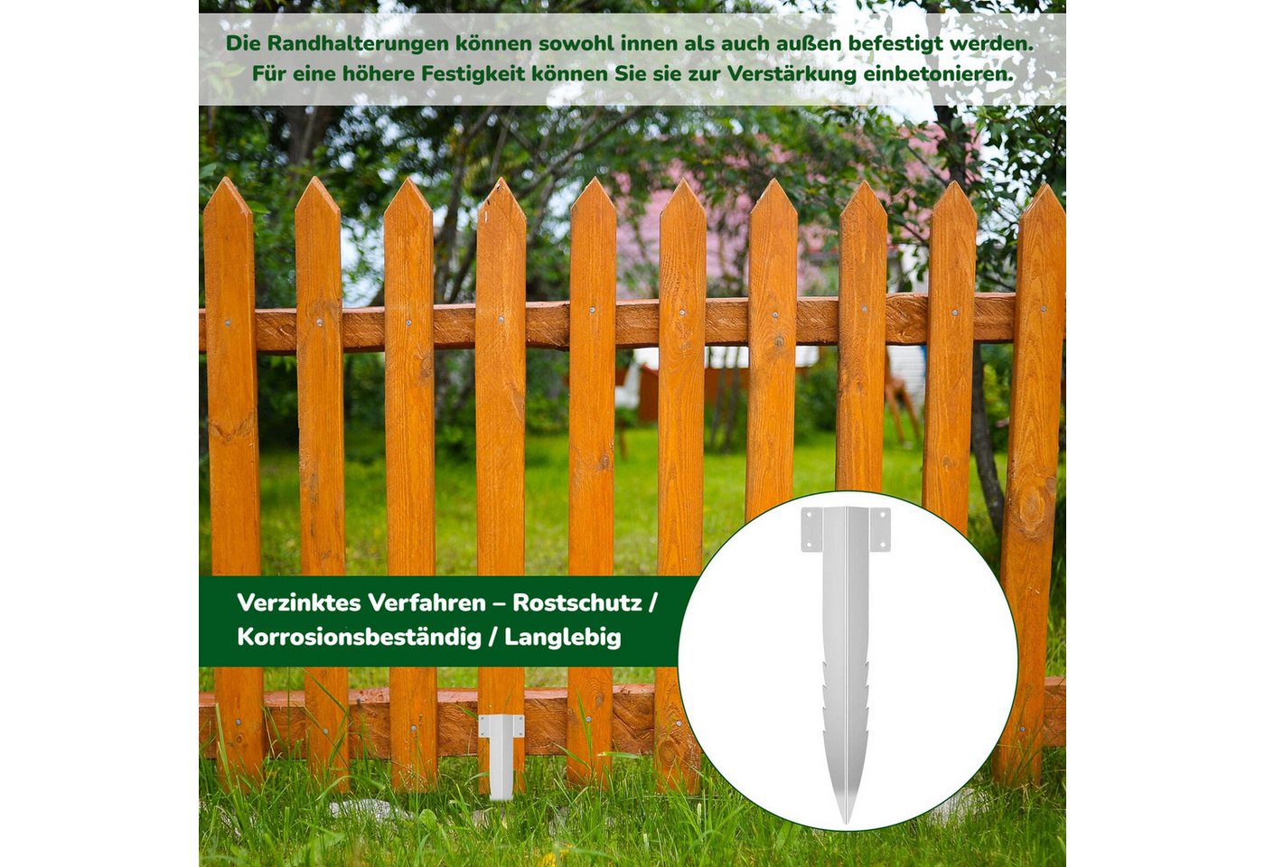 BlingBin Bodenanker 10 Stück Gezackte Schwellen-Halterungen mit Schrauben, Hochbeetpfähle, zum Einschlagen, (10er Set, 10-St., Produktmaße: 44 × 12 cm), Gartenschwellenhalterungen Befestigungen für Landschaft, Auffahrt, Weg Bild 4