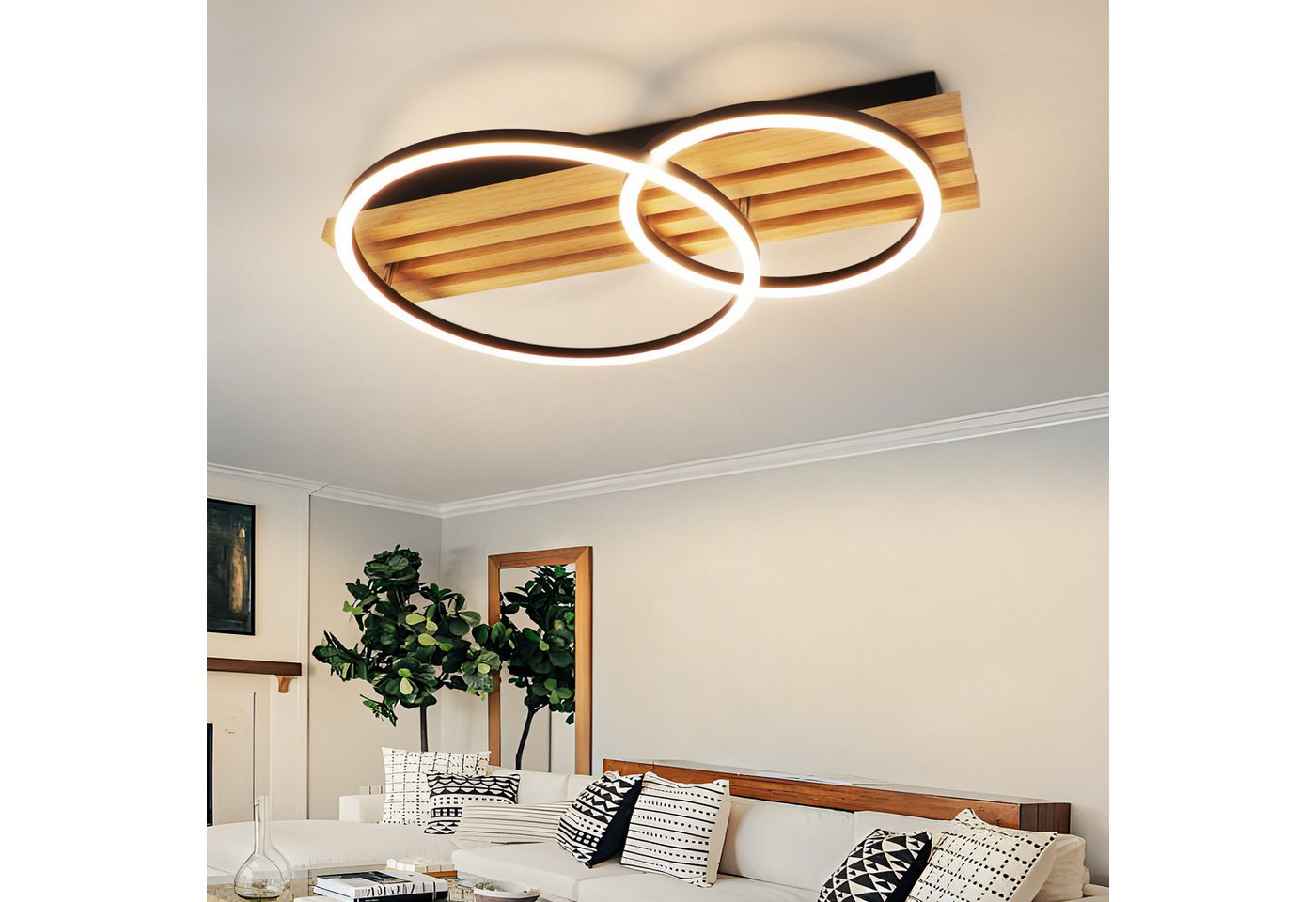 Nettlife LED Deckenleuchte Dimmbar Holz 2/3/4 Ringe Modern Deckenlampe Wohnzimmer, LED fest integriert, 36W 55*35*8.8CM für Schlafzimmer Büro Küche Bild 3