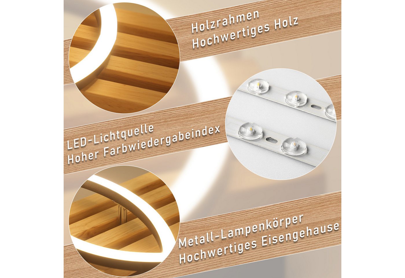 Nettlife LED Deckenleuchte Dimmbar Holz 2/3/4 Ringe Modern Deckenlampe Wohnzimmer, LED fest integriert, 46W 70*35*8.8CM für Schlafzimmer Büro Küche Bild 3