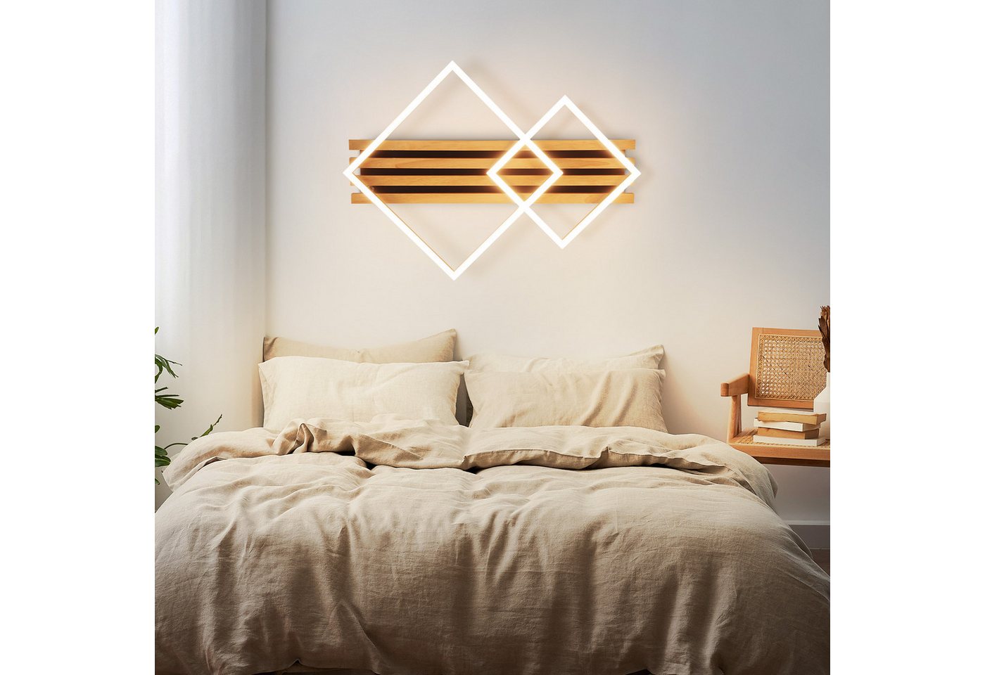 Nettlife LED Deckenleuchte Dimmbar Holz 2/3/4 Ringe Modern Deckenlampe Wohnzimmer, LED fest integriert, 36W 56.6*41.6*8.8CM für Schlafzimmer Büro Küche Bild 2