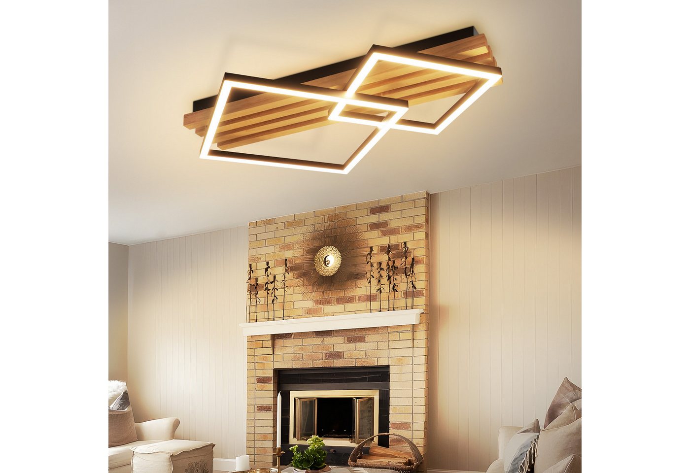 Nettlife LED Deckenleuchte Dimmbar Holz 2/3/4 Ringe Modern Deckenlampe Wohnzimmer, LED fest integriert, 36W 56.6*41.6*8.8CM für Schlafzimmer Büro Küche Bild 5