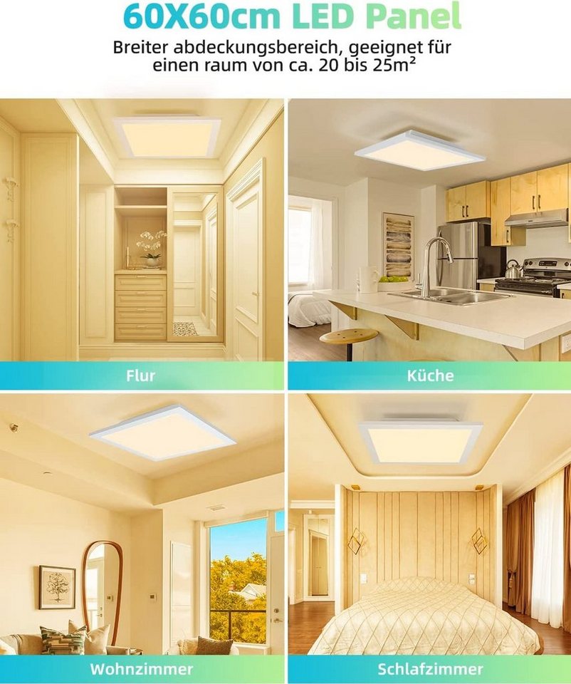 ZMH Deckenleuchten LED Panel Flach Design 3000K für Büro, Wohnzimmer,45*45cm/60*60cm, Warmweiß Bild 3