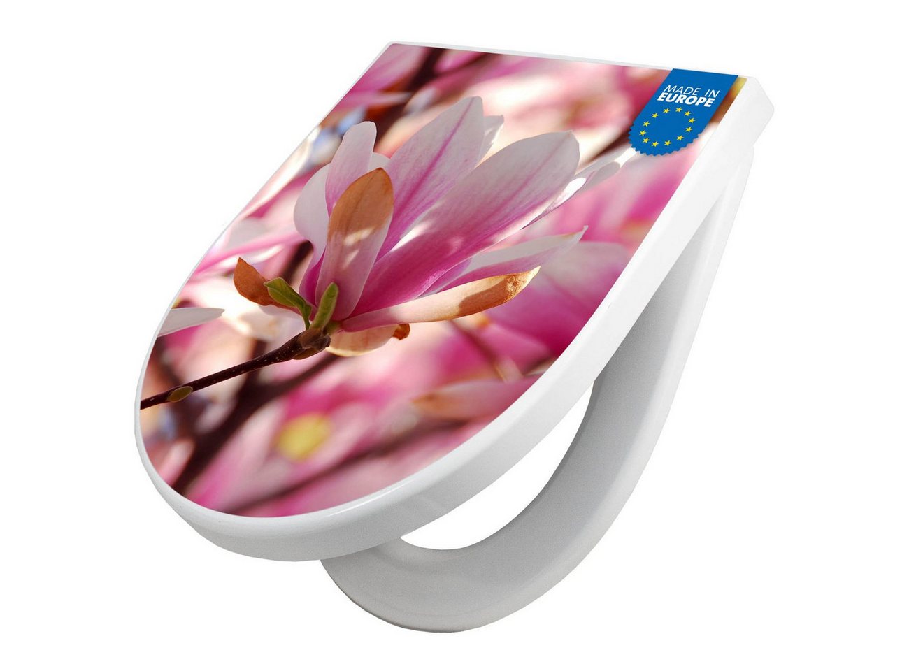 banjado WC-Sitz Premium D-Form mit Absenkautomatik Motiv Magnolia (umweltfreundliches Material, Softclose Absenkautomatik), 45 x 36,4 x 4 Bild 5