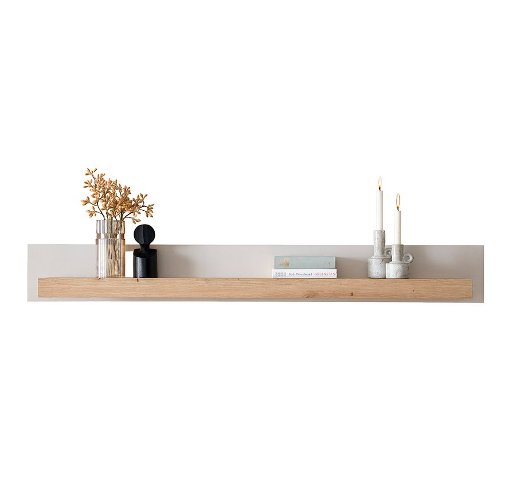 Lomadox Wandregal SITTEN-61, 189 cm, Eiche mit Kaschmir Beige, Ablagefläche für Deko