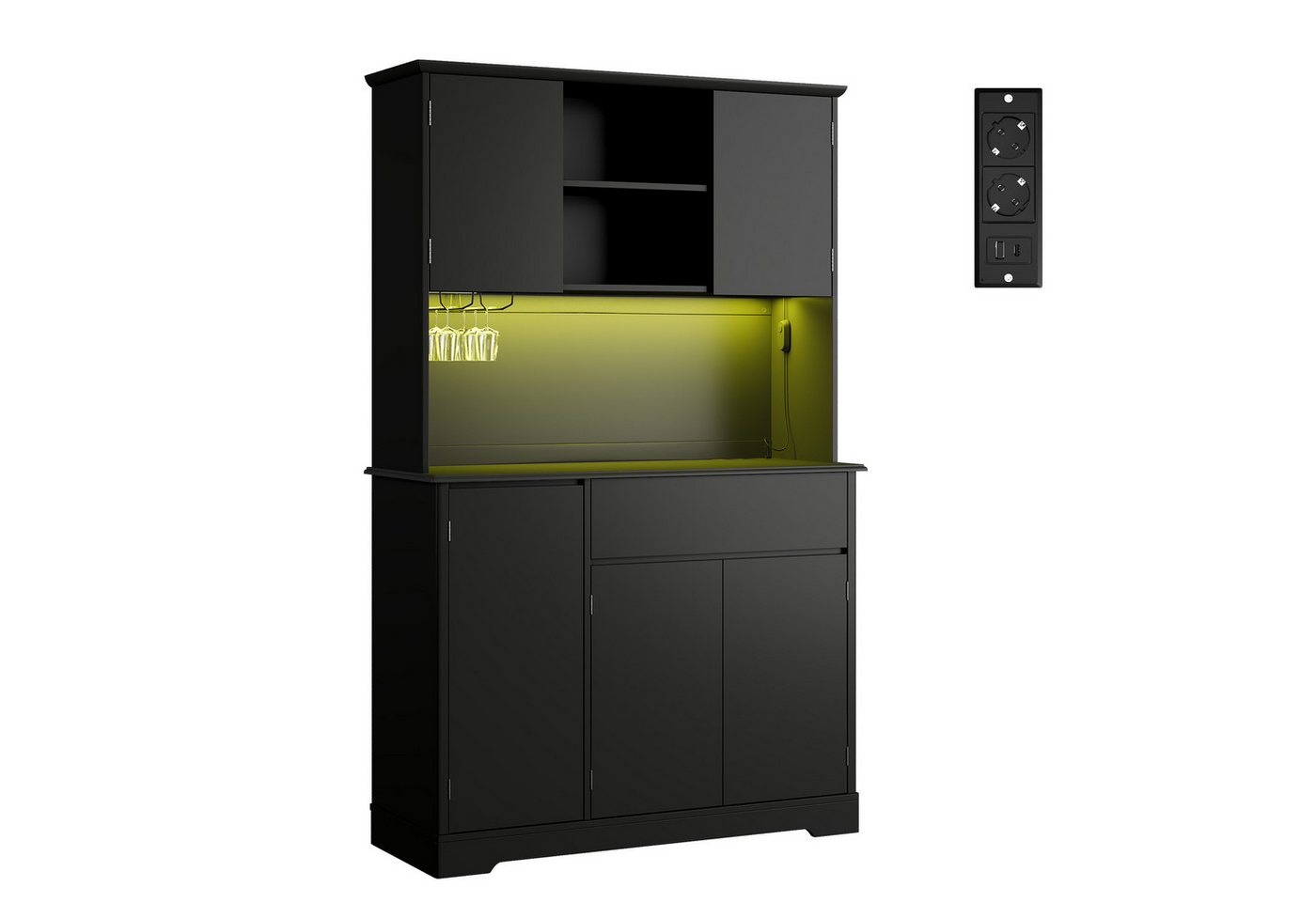 Bealife Küchenbuffet Küchenschrank mit Arbeitsplatte mit 1 Schublade und 5 Türen (Mit LED-Licht (farblich einstellbar) & Steckdose) Bild 4
