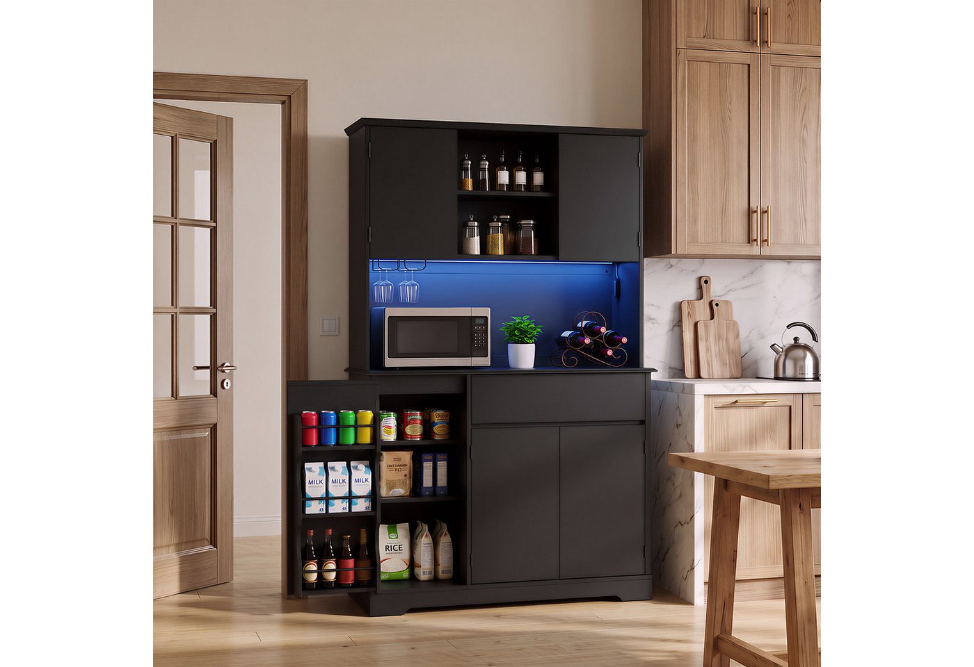 Bealife Küchenbuffet Küchenschrank mit Arbeitsplatte mit 1 Schublade und 5 Türen (Mit LED-Licht (farblich einstellbar) & Steckdose) Bild 5
