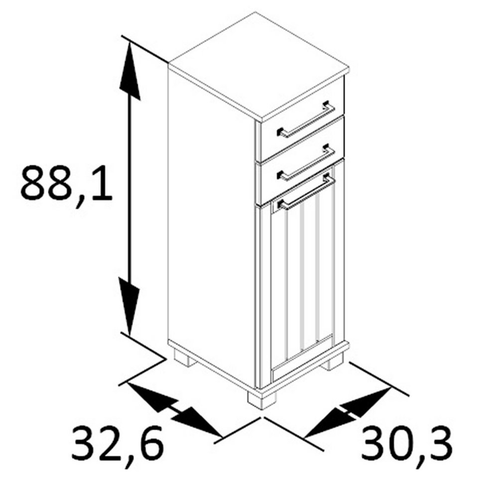 Lomadox Badkommode JAUSA-80, Badmöbel im Landhaus-Stil, matt weiß mit Eiche Nb., 30,3/88,1/32,6cm Bild 2
