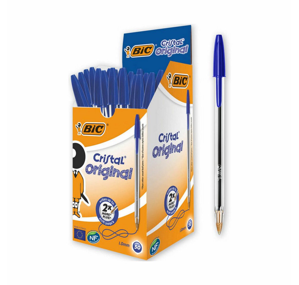 BIC Heftklammer 50 Kugelschreiber Cristal transparent Schreibfarbe blau