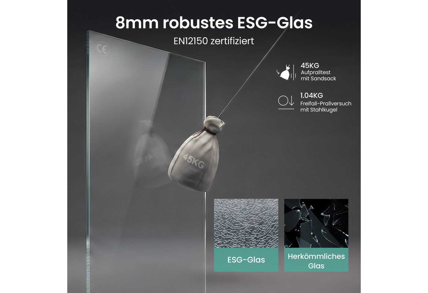 Mai & Mai Dusch-Drehtür Glasdusche Schiebetür Nischendusche 8mm ESG Nano 3-teilig Teramo70K, 80x195 cm, Sicherheitsglas, Soft-Close-System,Synchronmechanismus,platzsparend für Nischenduschen Bild 2