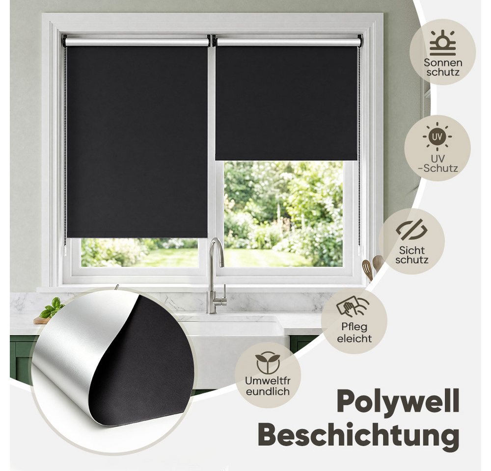 Rollo Seitenzugrollo Verdunkelungsrollo ohne Bohren verdunkelnd Rollo, Sekey, Klemmfix, Klemmfix, Seitenzugrollo, Silberbeschichtung, Stoffbreite=Bestellbreite-4cm Bild 5