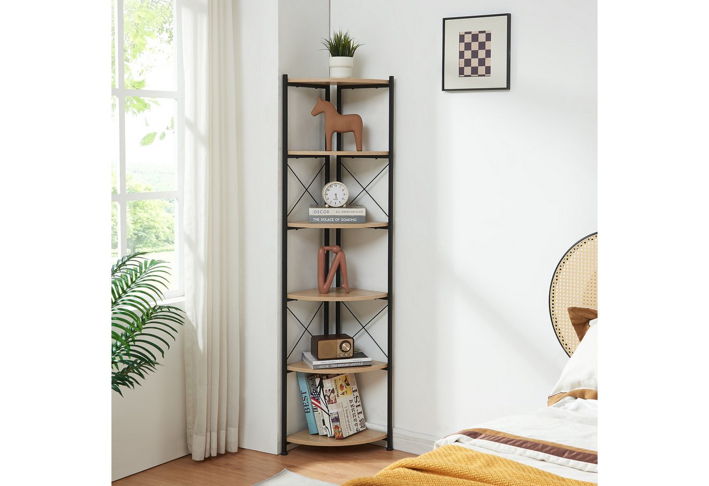 en.casa Standregal, »Ulfborg« Blumenregal mit 6 Ablagen Holzfarben/Schwarz 160x30x30cm Bild 2