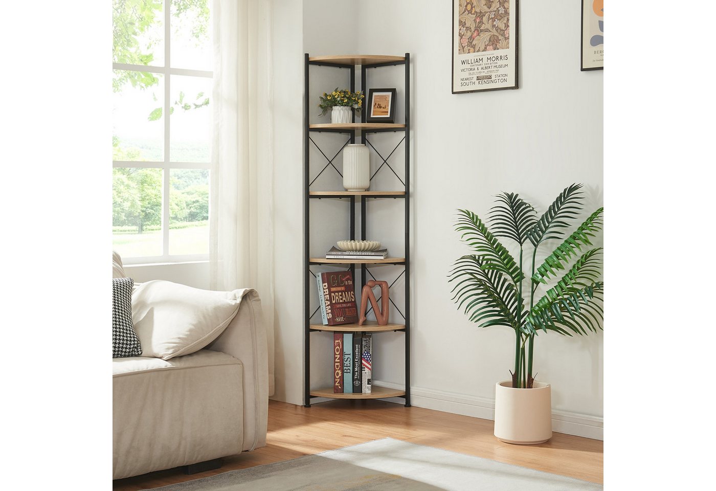 en.casa Standregal, »Ulfborg« Blumenregal mit 6 Ablagen Holzfarben/Schwarz 160x30x30cm Bild 3