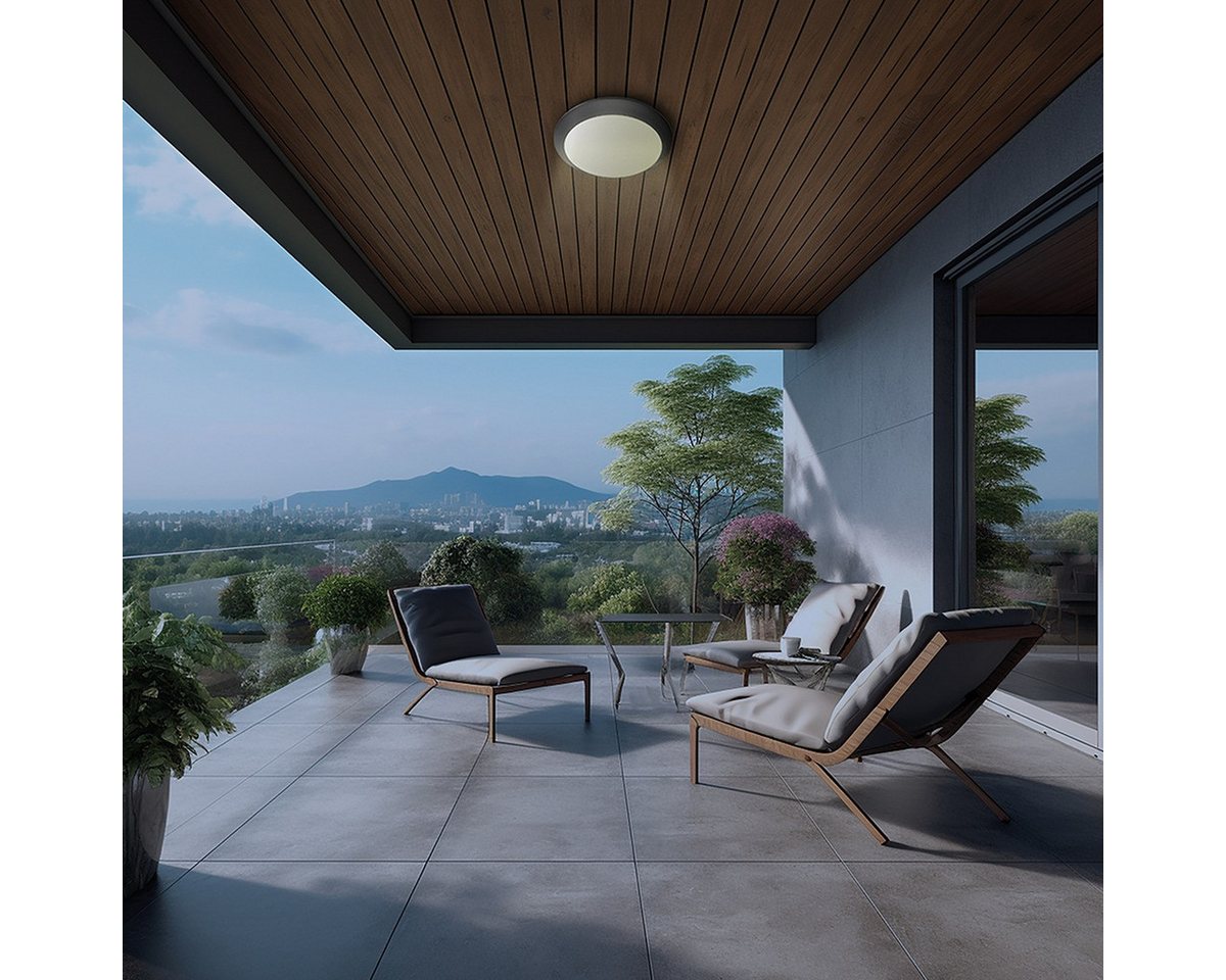 Braytron LED Deckenleuchte Außen Deckenlicht IP65 Ø265mm – E27 Fassung Bewegungsmelder, ohne Leuchtmittel, IP65 wasserdicht, Für den Außenbereich geeignet Bild 2